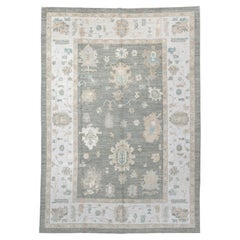Contemporary Oushak Rug in Grey, Ivory and Muted Pastels