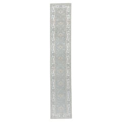 Contemporary Oushak Runner in Pale Blue and Ivory, 15'8"