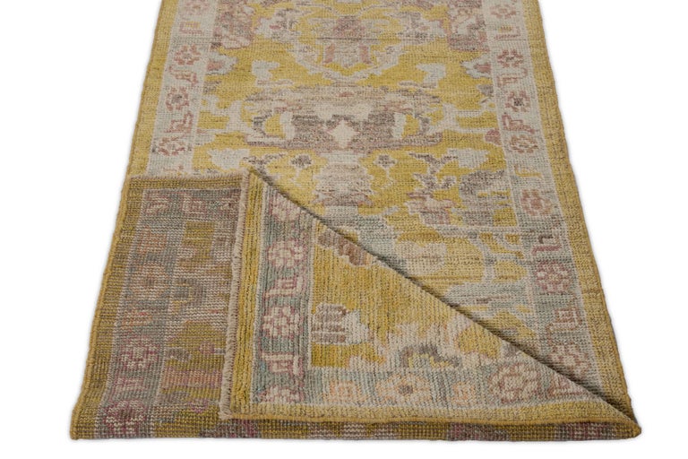 Contemporary Oushak Runner Rug From Turkey With Gold And Pink Floral Patterns For Sale At 1stdibs
