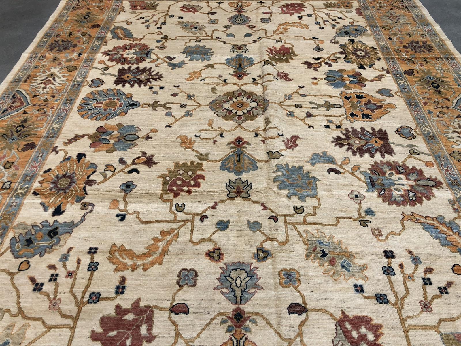 Hand-Knotted Contemporary Oushak Style Area Rug in Gold and Ivory For Sale