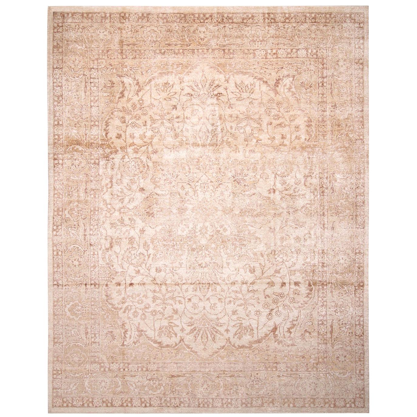 Rug & Kilim's Contemporary Oushak Style Beige and Brown Wool and Silk Rug For Sale