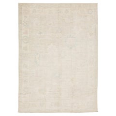 Contemporary Oushak Style Hand-Knotted Wool Rug - Muted Pastels & Cream 10x14