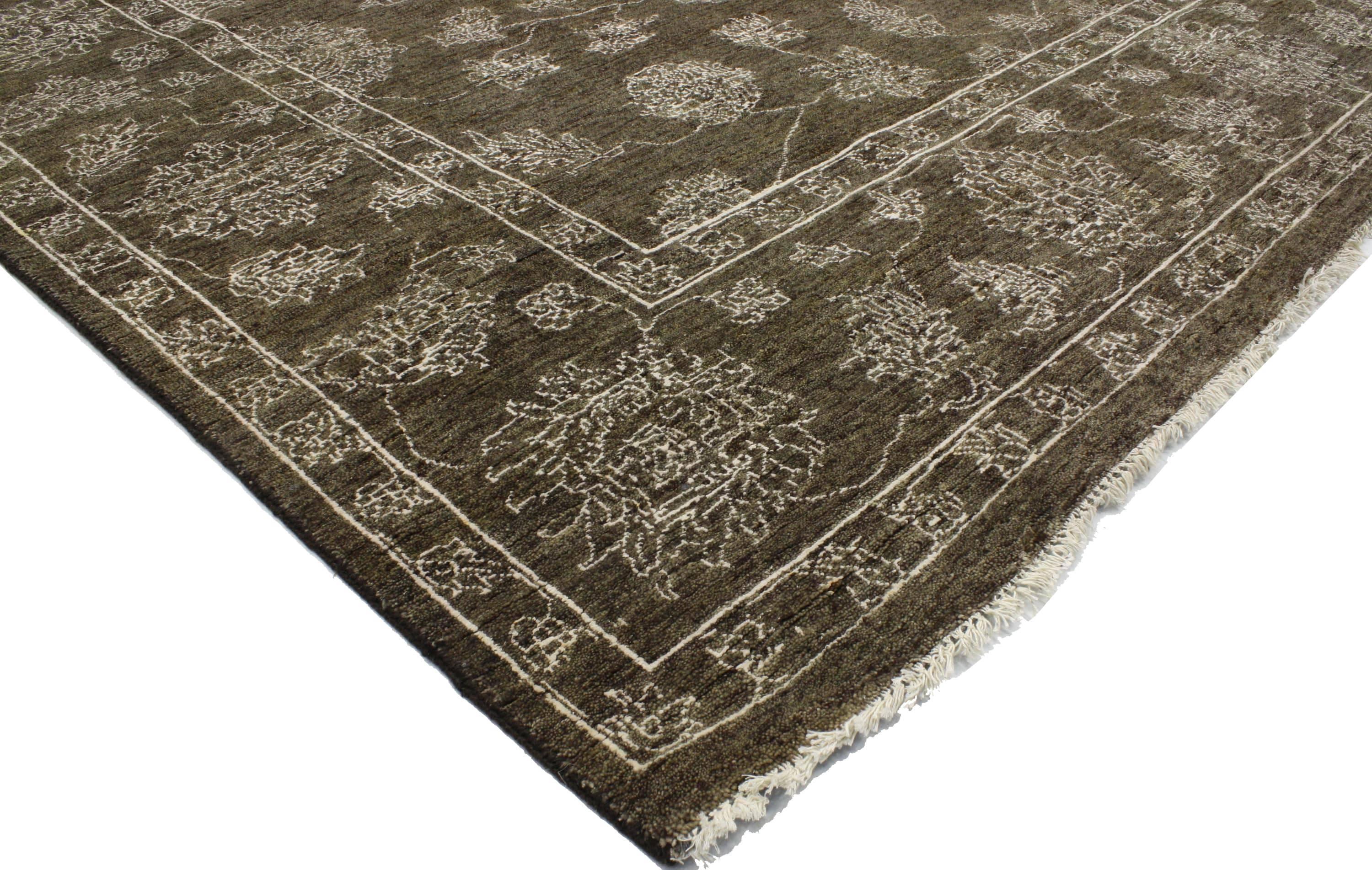 30295 New Transitional Area Rug with Oushak Pattern and Modern Style 08'00 x 12'03. Create an inimitable warmth and nostalgic charm with this hand-knotted wool Transitional Area Rug with Oushak Pattern and Modern Style. It features an all-over