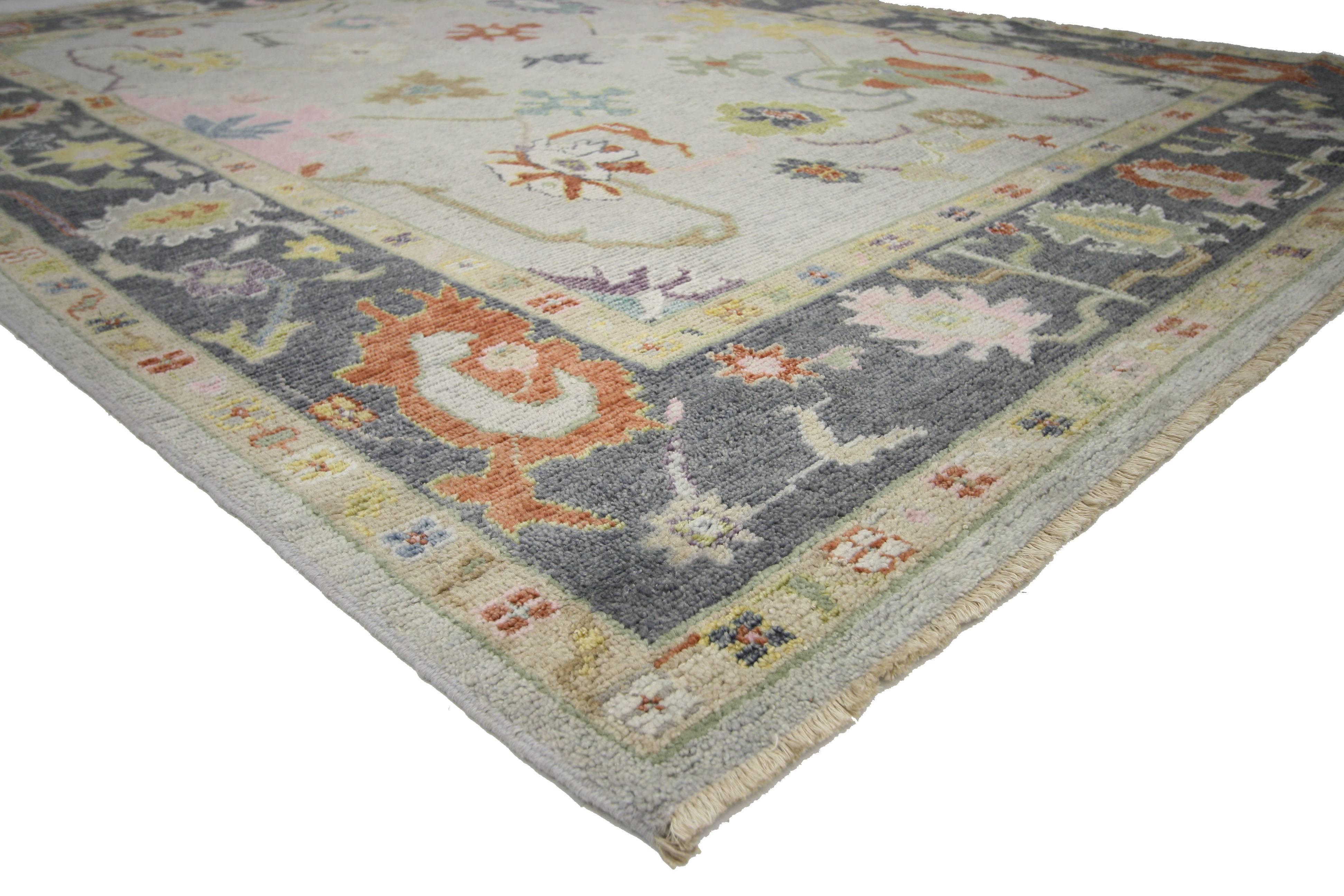 Indian New Contemporary Oushak Style Rug with Boho Chic Style and Modern Design For Sale