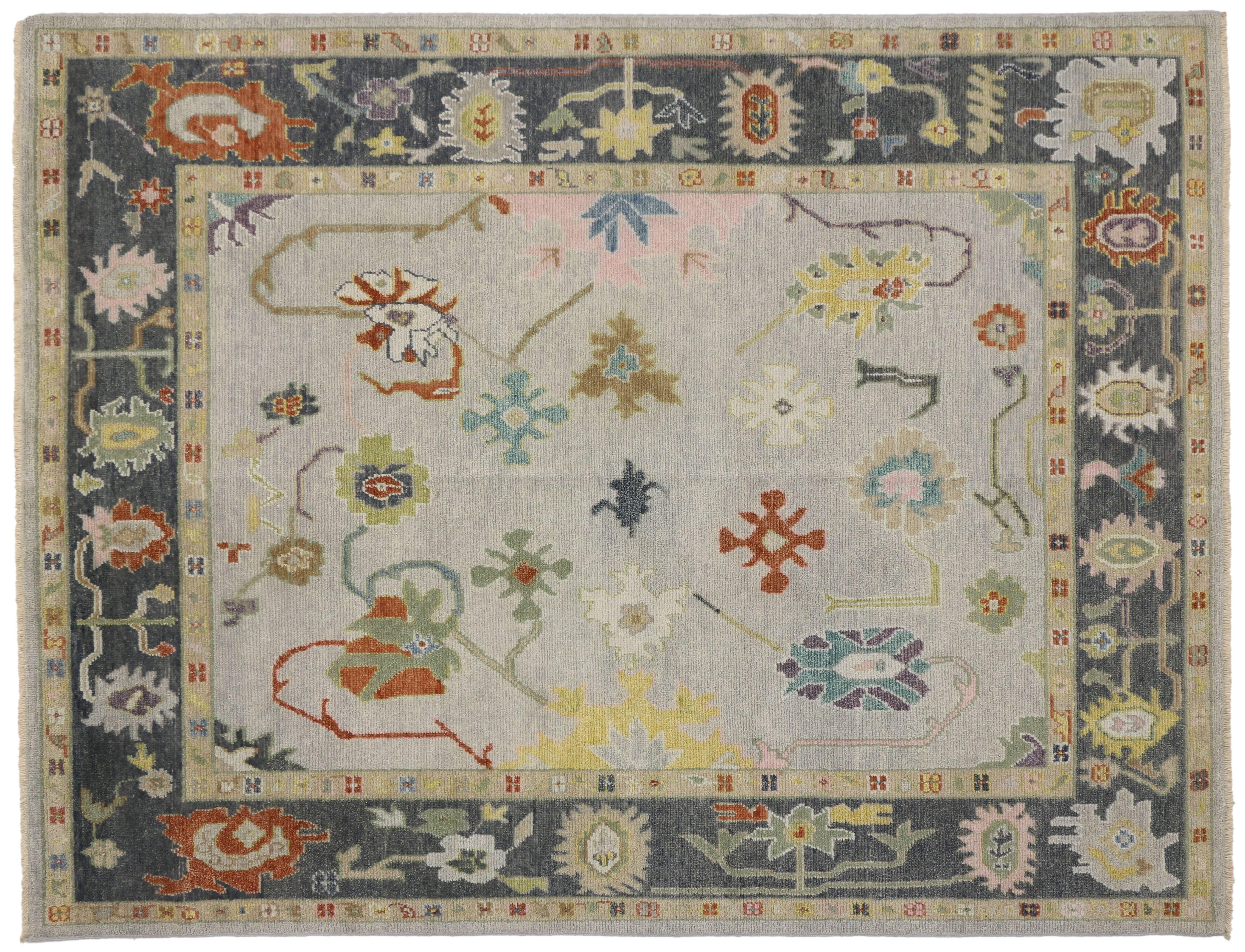Wool New Contemporary Oushak Style Rug with Boho Chic Style and Modern Design For Sale