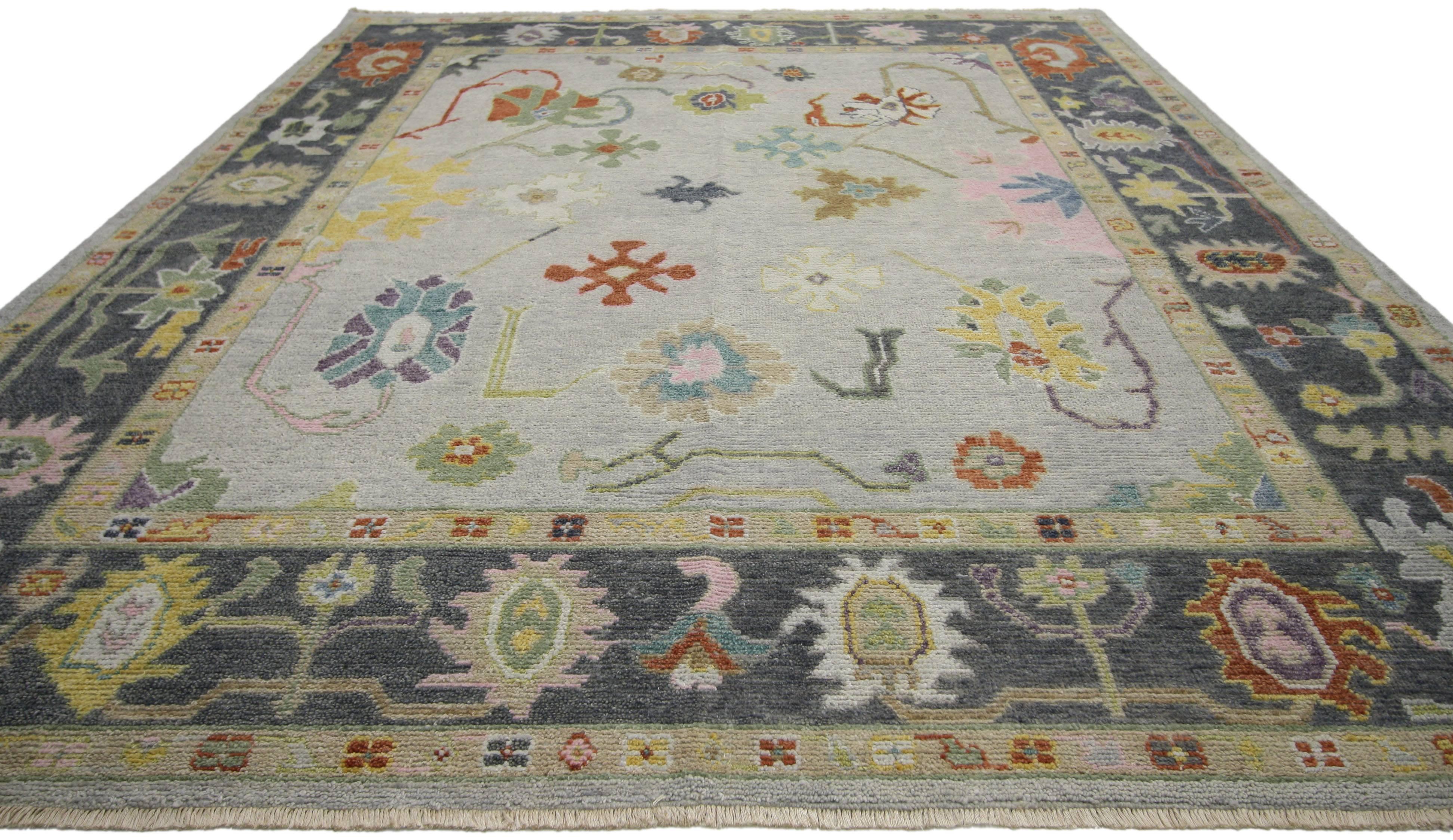 New Contemporary Oushak Style Rug with Boho Chic Style and Modern Design For Sale 1
