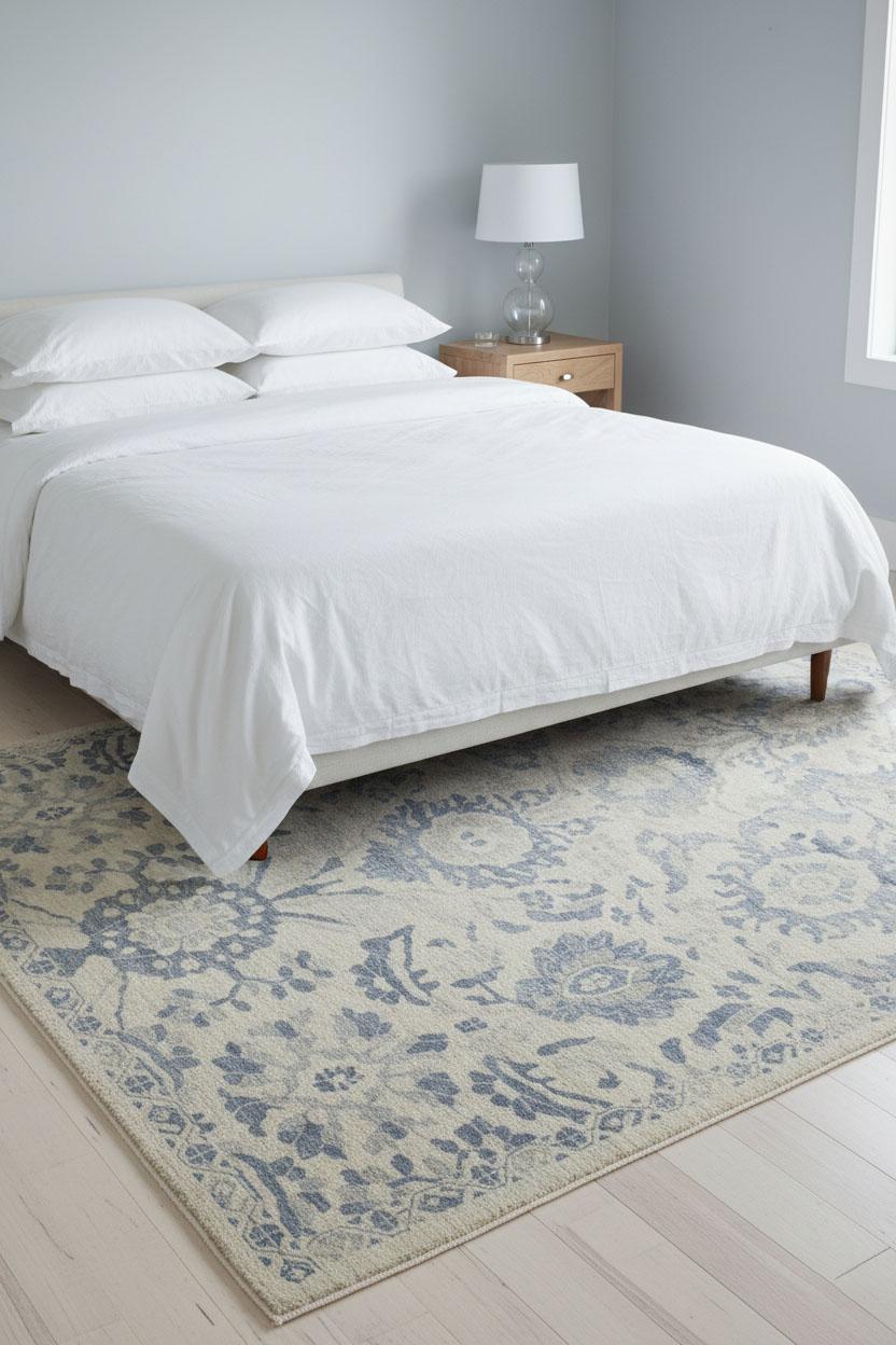 Zeitgenössischer Wollteppich im Oushak-Stil, 8 Fuß × 10 Fuß, Elfenbein und Blau (Afghanisch) im Angebot