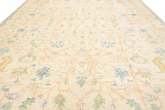 Contemporary Oushak Style Wool Rug In Beige With Allover Floral Design
