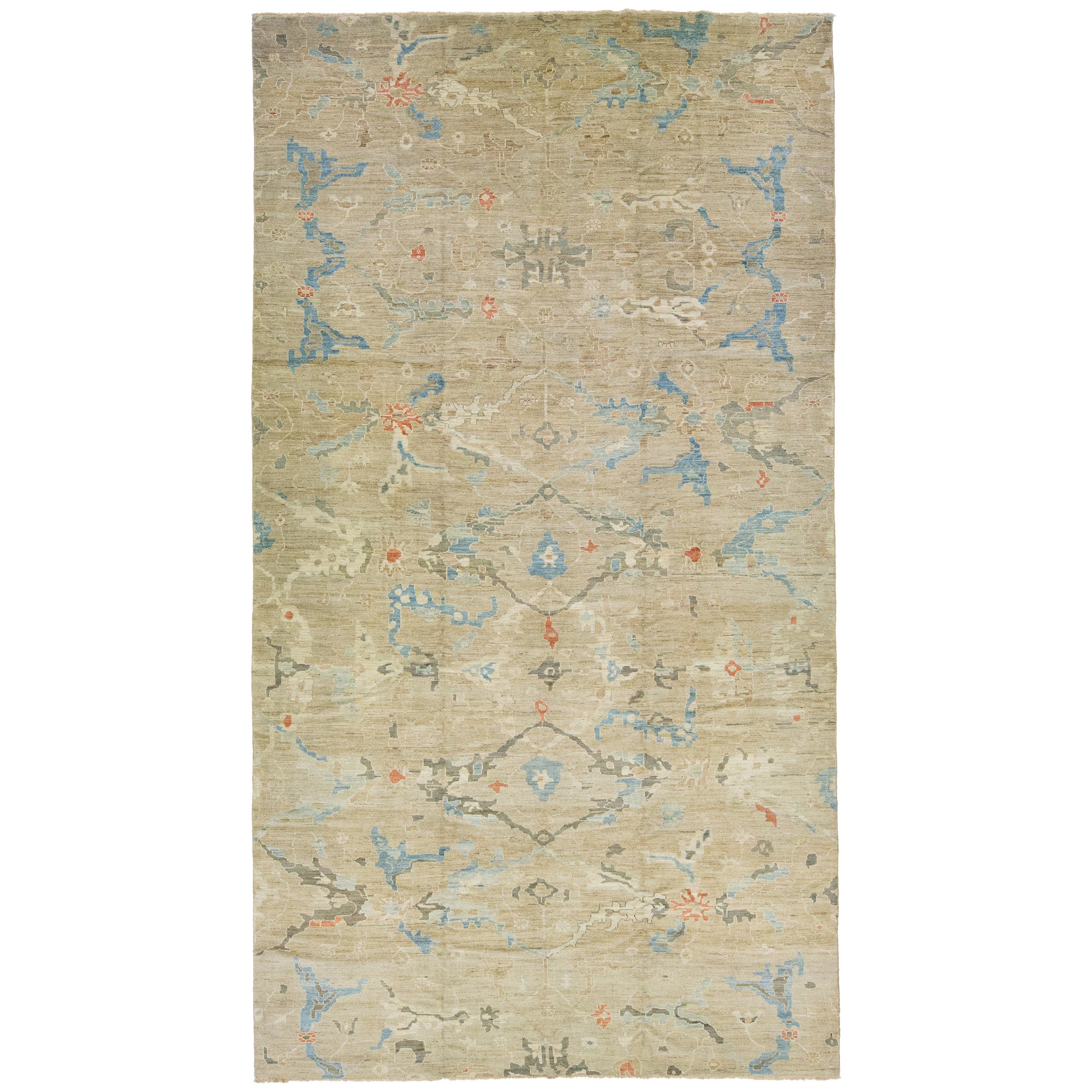 Contemporary Oushak Style Wool Rug In Brown With Artwork Pattern For Sale
