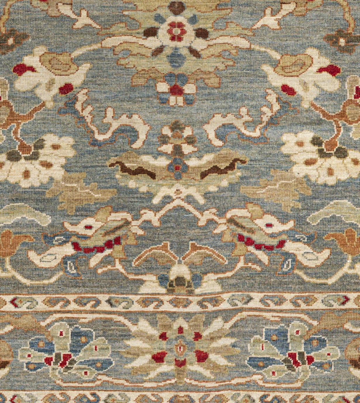 Zeitgenössischer Webteppich im Oushak-Stil, 7 Fuß × 9 Fuß, blau und elfenbeinfarben mit im Angebot 1