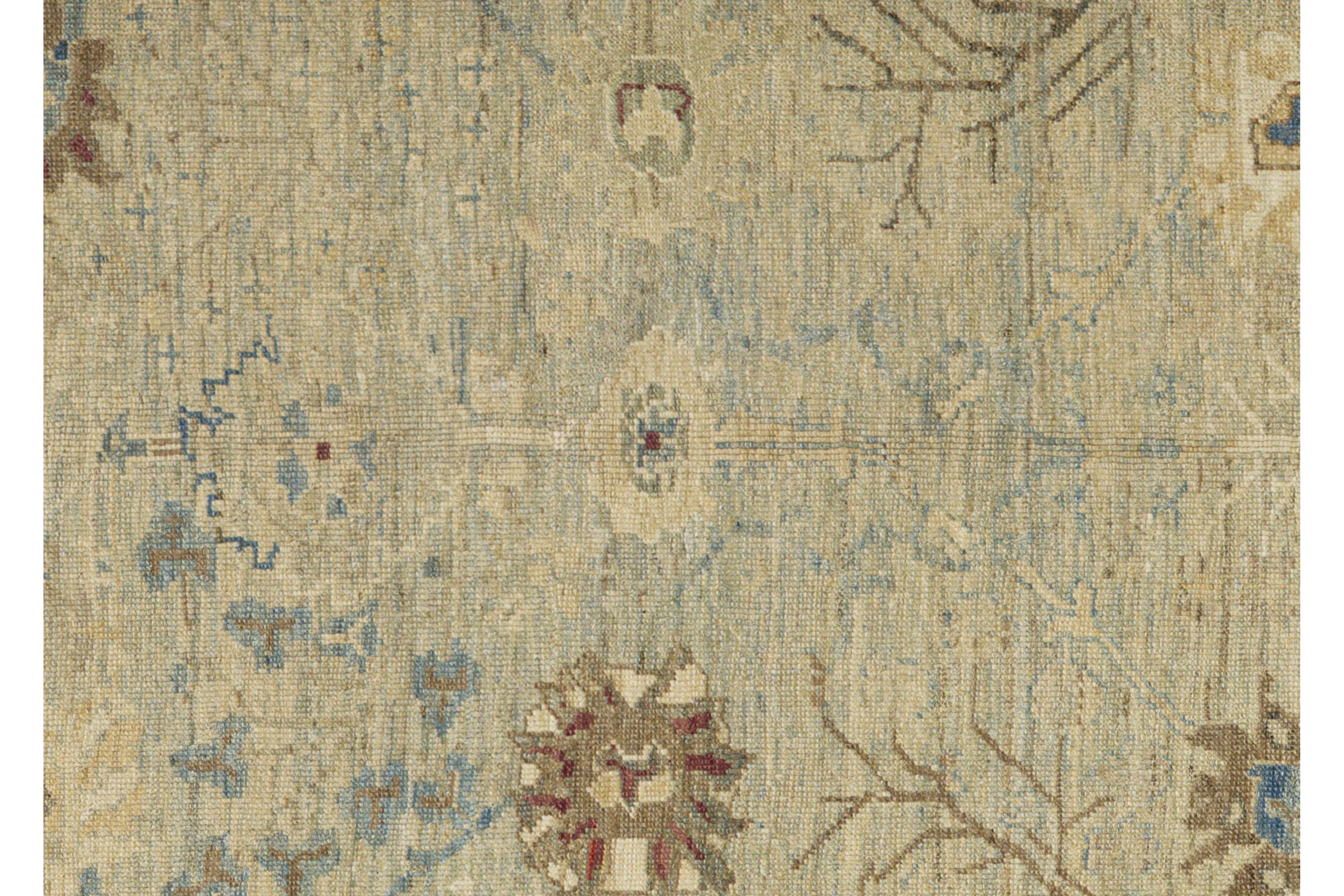 Tappeto contemporaneo in stile Oushak, 8 ft 9 in × 12 ft 2 in, blu e beige morbido in vendita 3