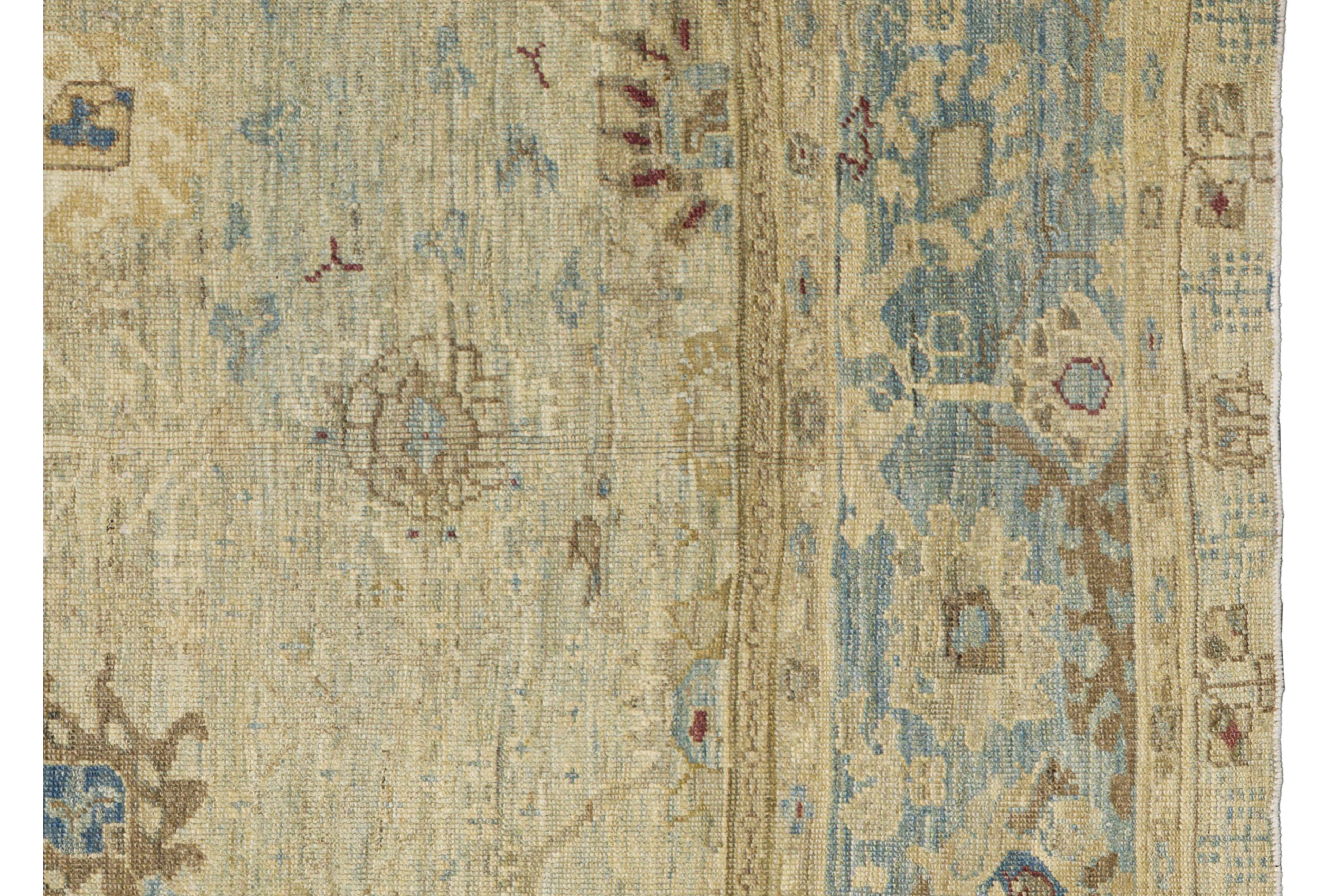 Tessuto a mano Tappeto contemporaneo in stile Oushak, 8 ft 9 in × 12 ft 2 in, blu e beige morbido in vendita