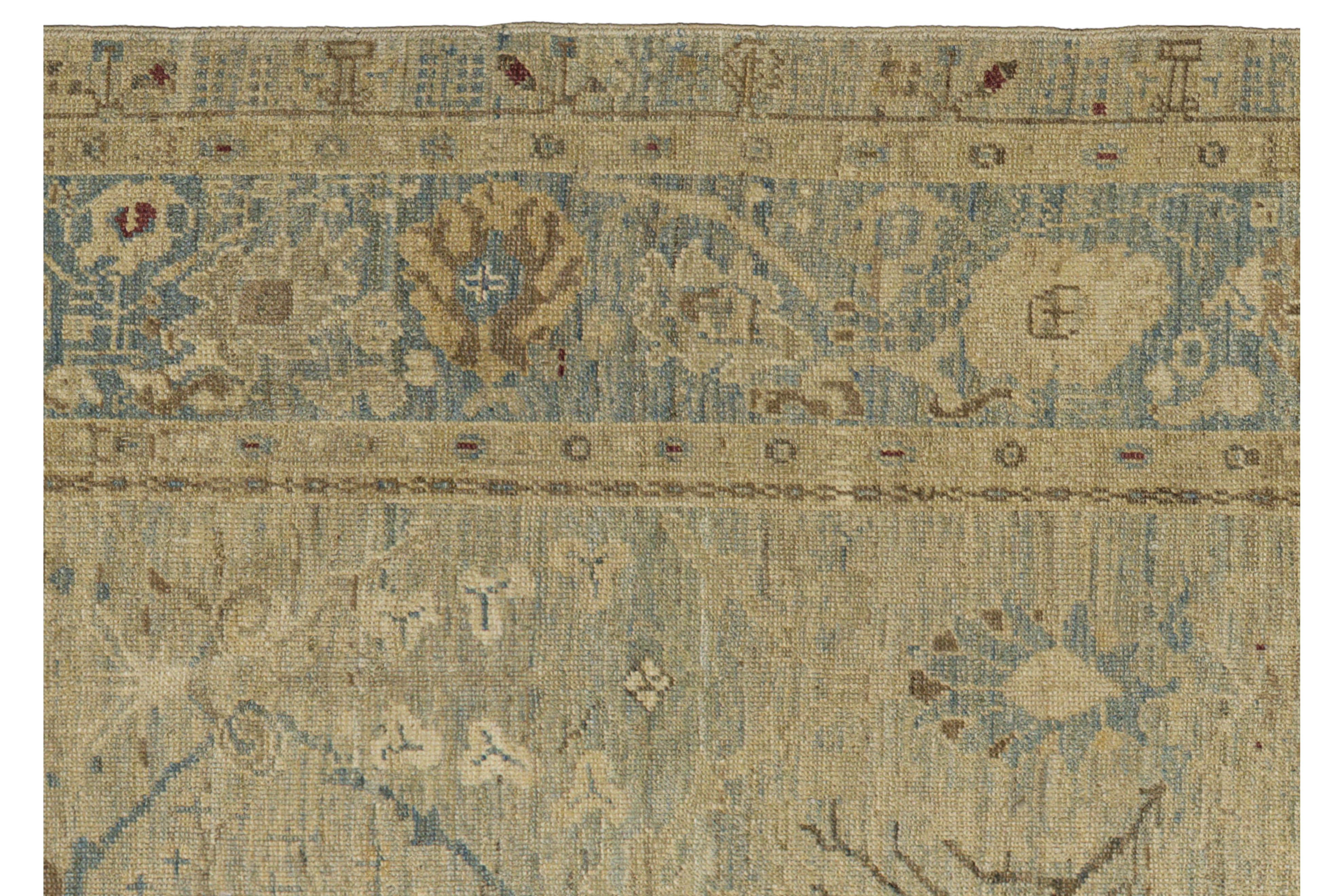 Tappeto contemporaneo in stile Oushak, 8 ft 9 in × 12 ft 2 in, blu e beige morbido In condizioni buone in vendita a Dallas, TX