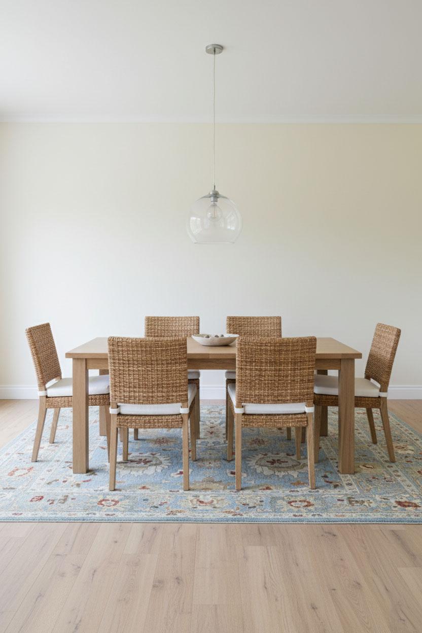 Tissé à la main Tapis contemporain en laine Oushak, 8 pi × 10 pi , Bleu clair et sable en vente