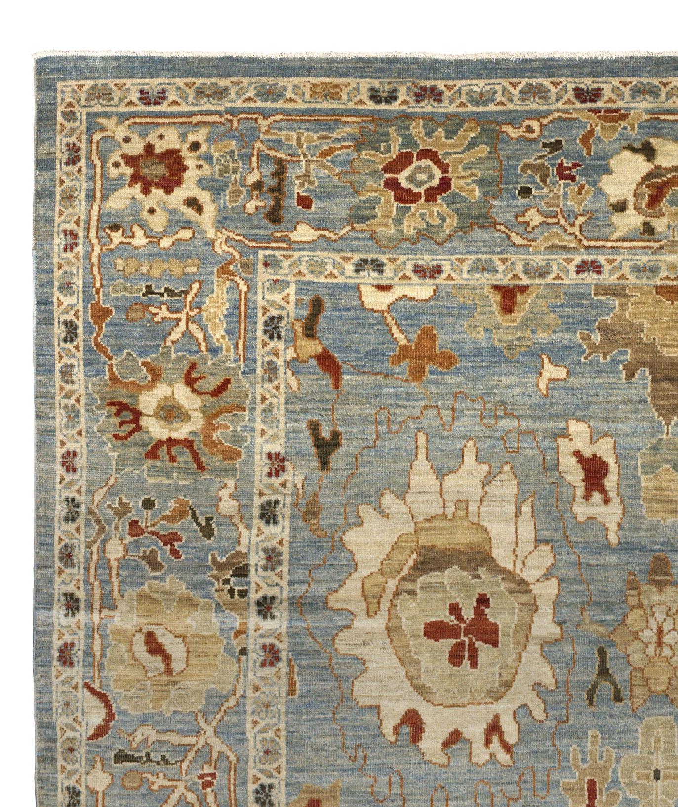 Tapis contemporain en laine Oushak, 8 pi × 10 pi , Bleu clair et sable Bon état - En vente à Dallas, TX