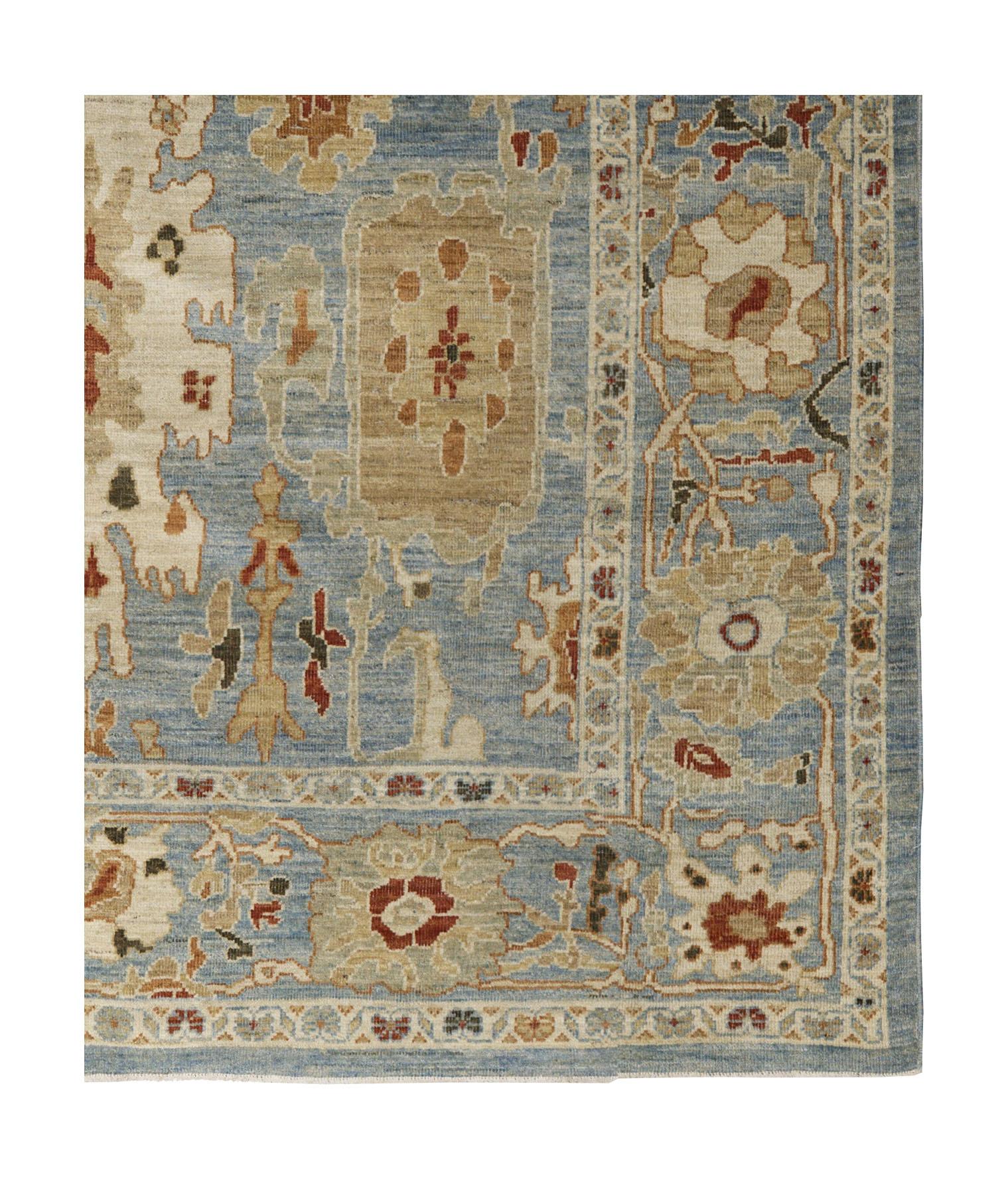 Fin du 20e siècle Tapis contemporain en laine Oushak, 8 pi × 10 pi , Bleu clair et sable en vente