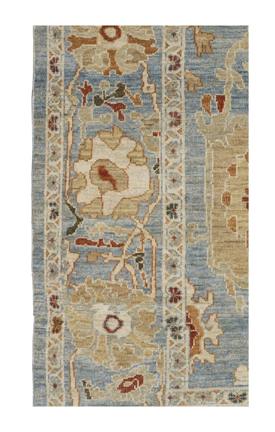 Tapis contemporain en laine Oushak, 8 pi × 10 pi , Bleu clair et sable en vente 1