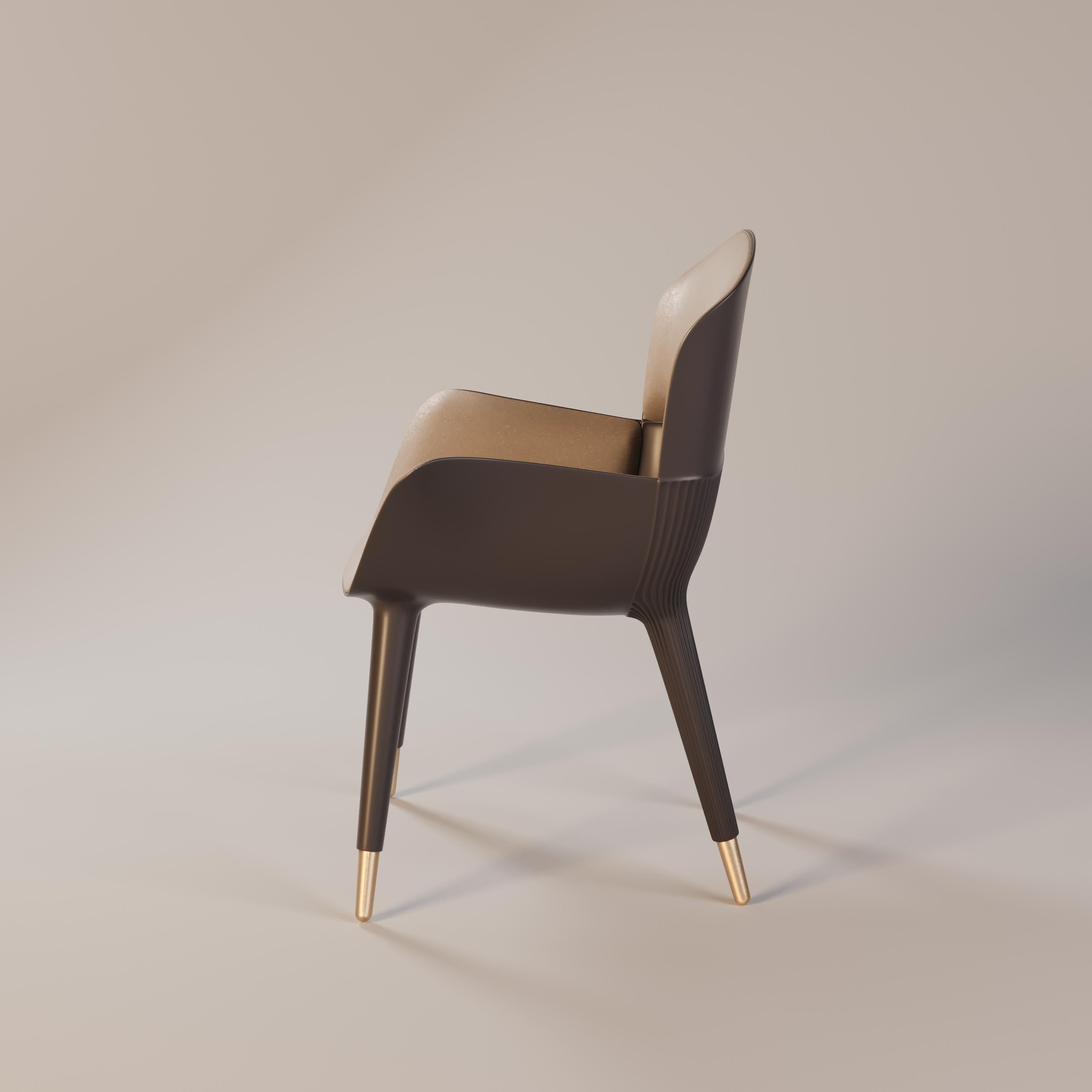 Portugais Fauteuil de salle à manger d'extérieur Modernity avec revêtement en cuir Brown en vente
