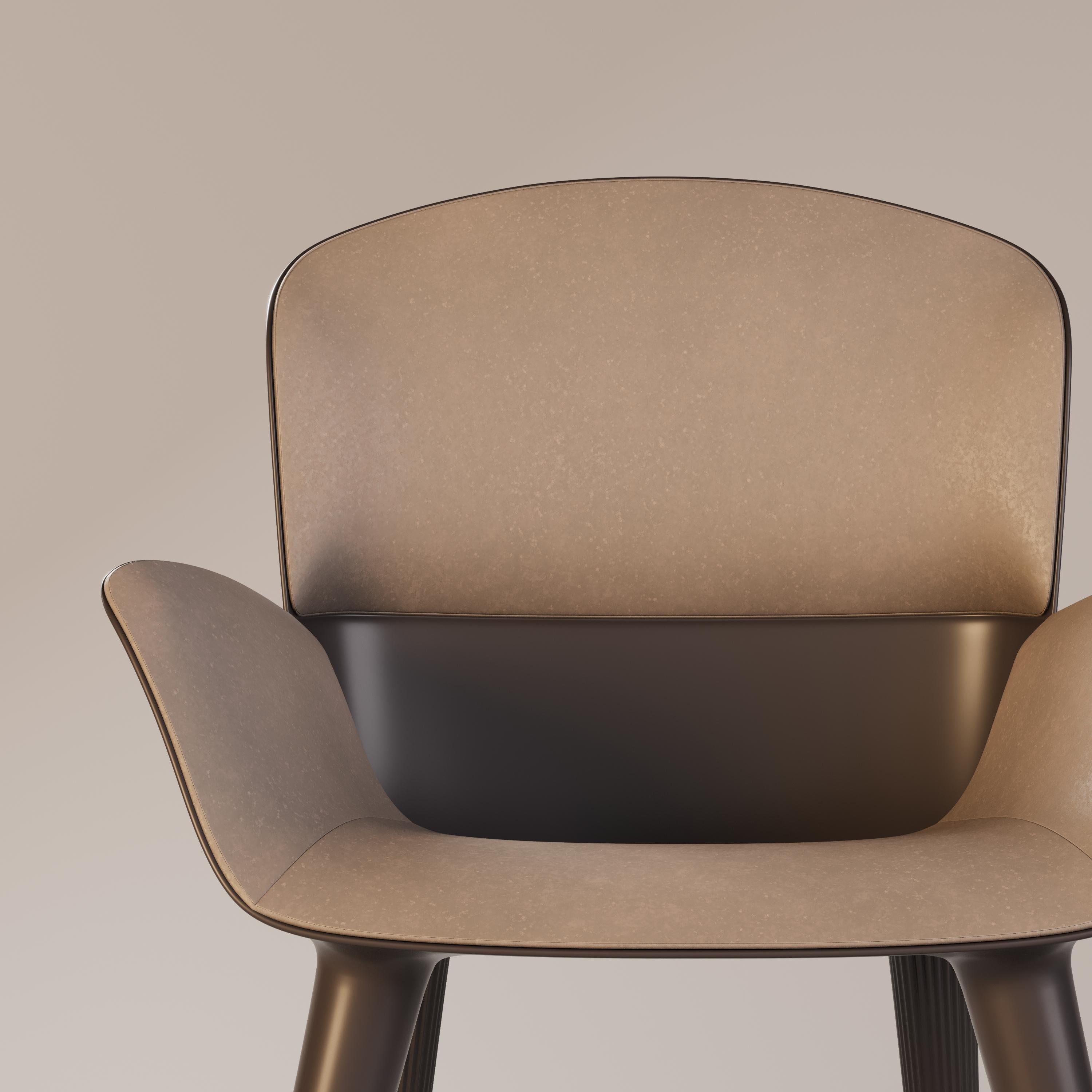 Acier inoxydable Fauteuil de salle à manger d'extérieur Modernity avec revêtement en cuir Brown en vente
