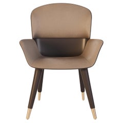 Sillón moderno para comedor de exterior tapizado en piel marrón