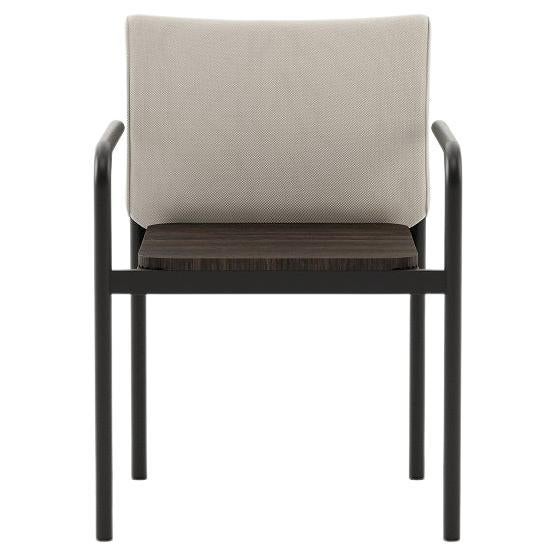 This dining armchair will bring a classy touch to any outdoor space. Upholstered backrest in a choice of fabric , wooden seat and metallic legs.
Available upholstered in various fabrics, leather or C.O.M.
See attached images for finish options and