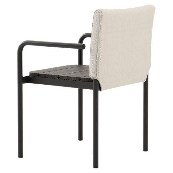 Modern Contemporary Outdoor Dining armchair With Upholstered Backrest & Metallic Legs For Sale