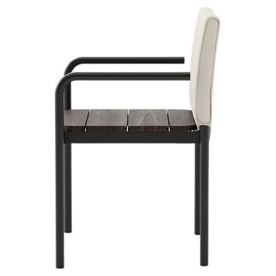 European Contemporary Outdoor Dining armchair With Upholstered Backrest & Metallic Legs For Sale