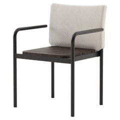 Contemporary Outdoor Dining armchair With Upholstered Backrest & Metallic Legs