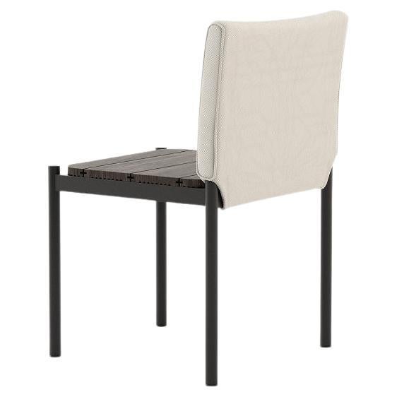 European Contemporary Outdoor Dining Chair With Upholstered Backrest & Metallic Legs For Sale