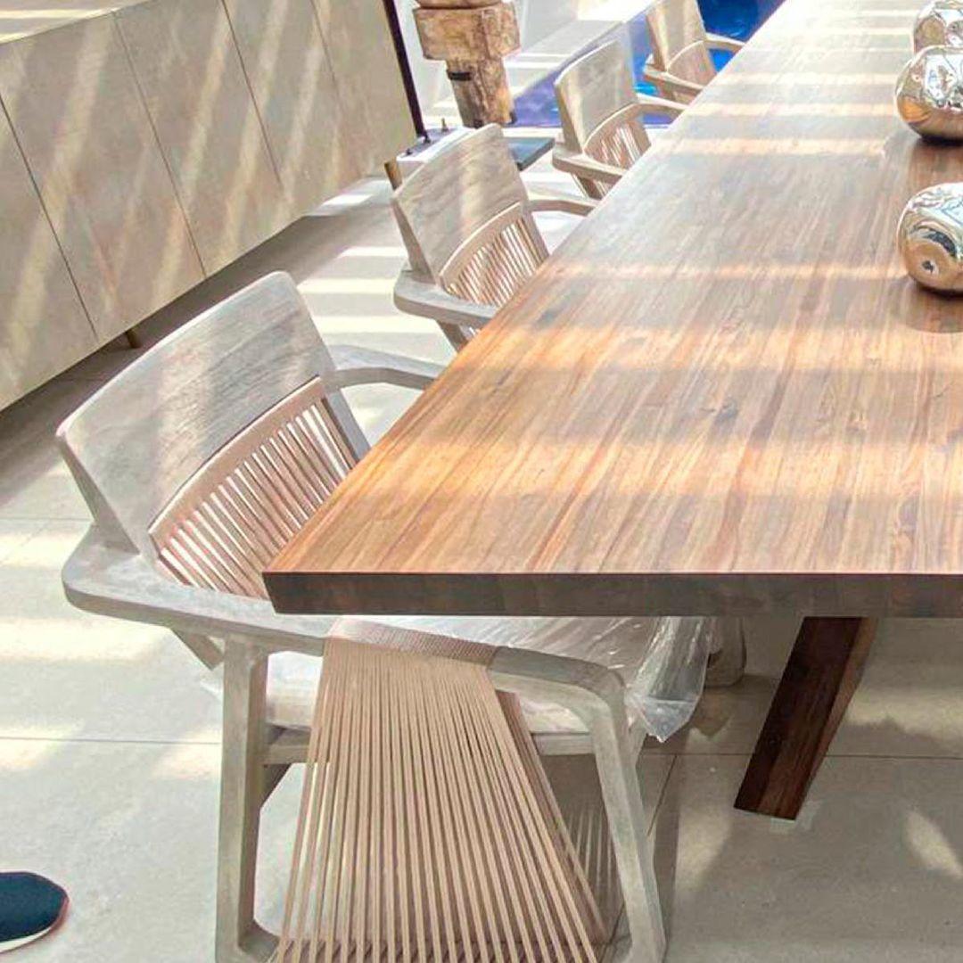 Modern Contemporary Outdoor Dining Chairs in Brown Teak 'Set of 8' For Sale