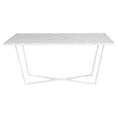 Contemporary Outdoor Dining Table Carrara Marble White Lacquered Stainless Steel