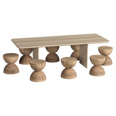 Mesa de comedor exterior contemporánea, ocho taburetes de madera maciza de cedro