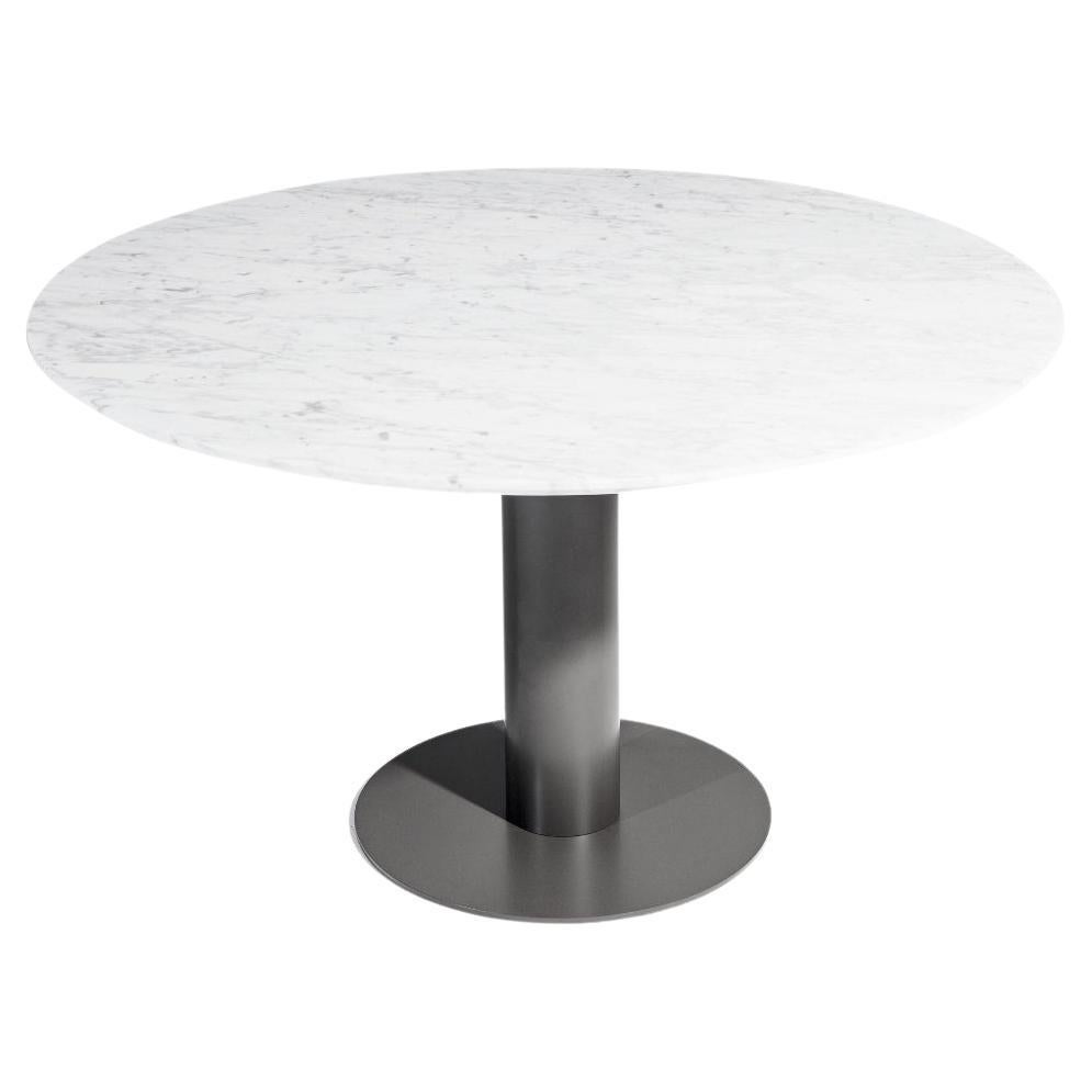 Contemporary Outdoor Dining Table Ft. Round Carrara Marble Top For Sale