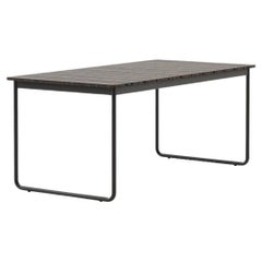 Contemporary Outdoor Dining Table In Dark Bamboo Wood & Metal Base