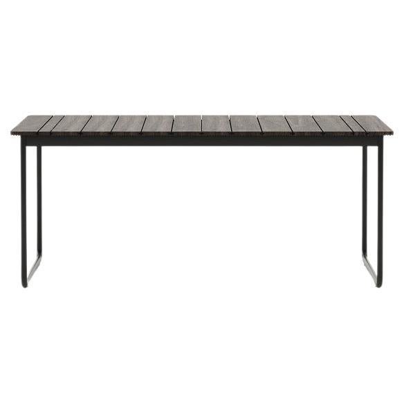 Modern Contemporary Outdoor Dining Table In Dark Bamboo Wood & Metal Base For Sale