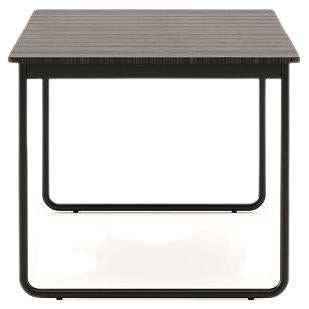 European Contemporary Outdoor Dining Table In Dark Bamboo Wood & Metal Base For Sale