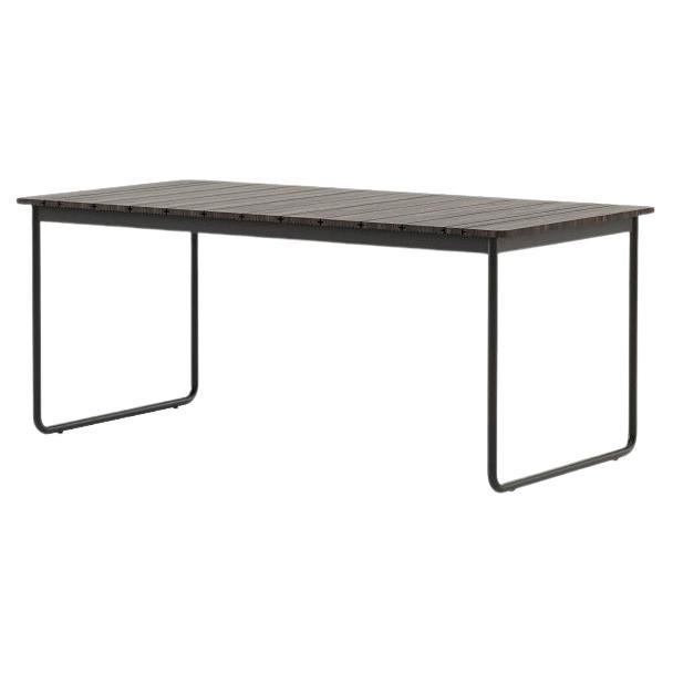 Contemporary Outdoor Dining Table In Dark Bamboo Wood & Metal Base For Sale