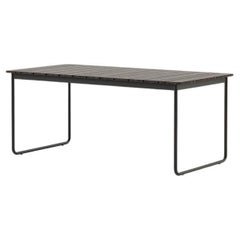 Contemporary Outdoor Dining Table In Dark Bamboo Wood & Metal Base