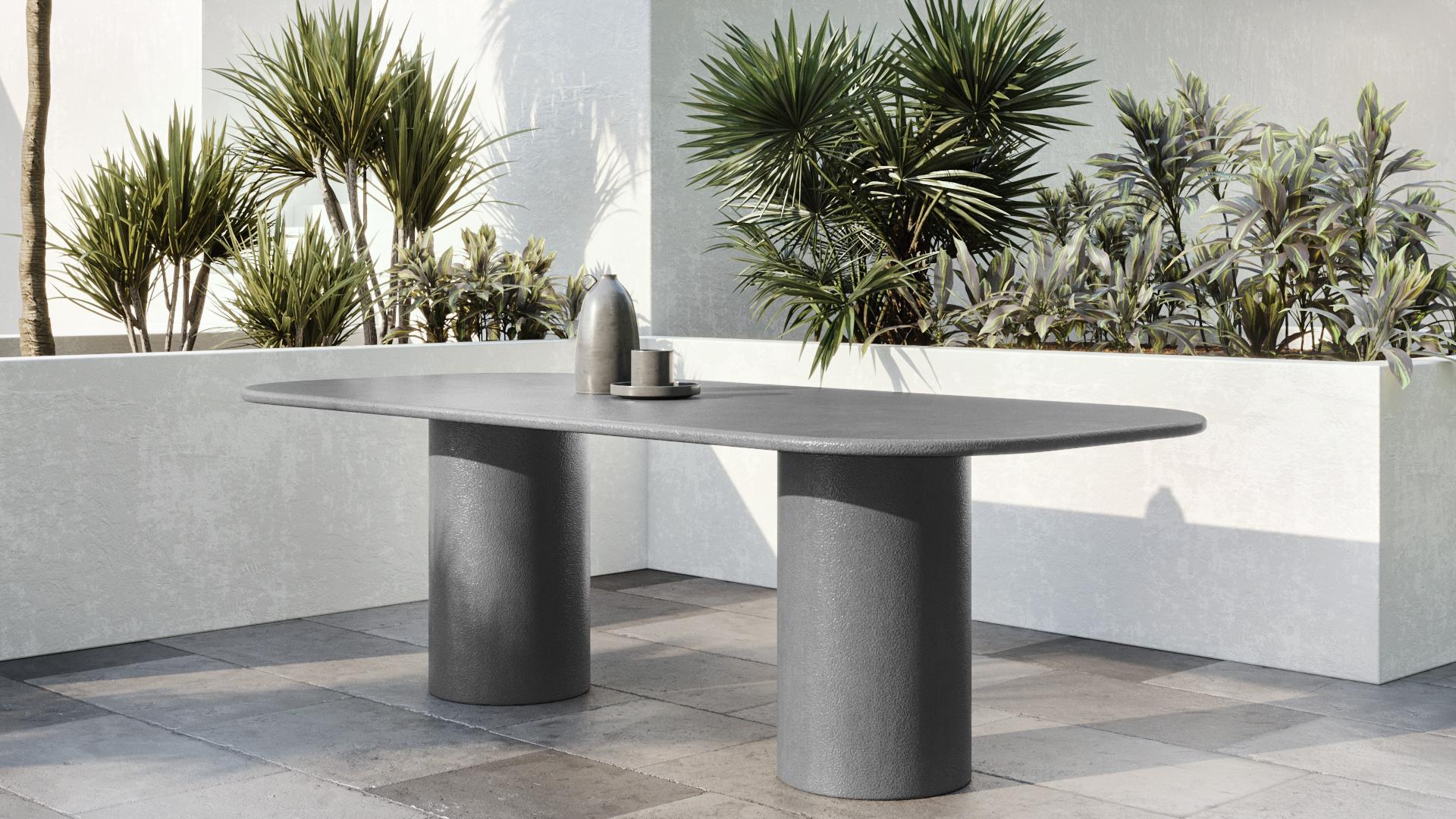 Mesa de comedor exterior contemporánea de resina gris texturizada Moderno en venta