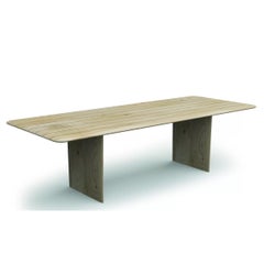 Table de salle à manger d'extérieur contemporaine, sept tabourets et deux bancs en Wood Wood