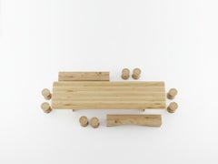 Contemporary Outdoor Dining Table, Seven Stools & Two Benches in Cedar Wood