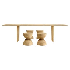 Contemporary Outdoor Dining Table, Seven Stools & Two Benches in Cedar Wood