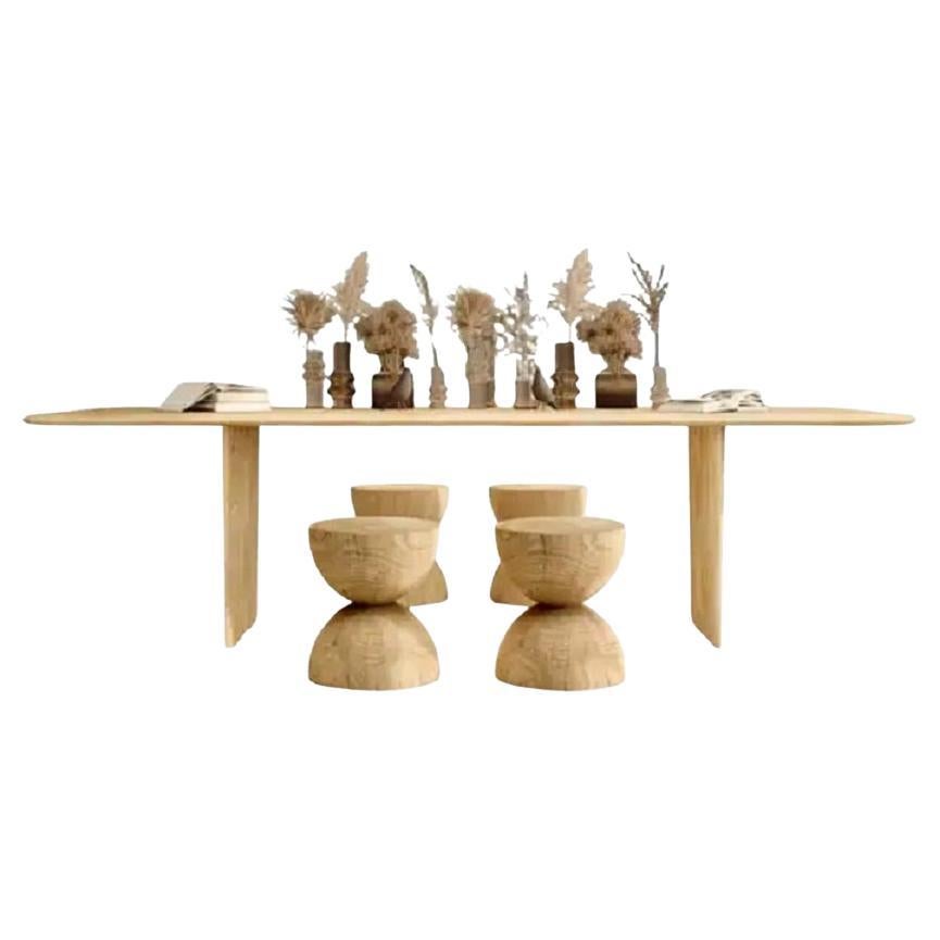 Contemporary Outdoor Dining Table, Seven Stools & Two Benches in Cedar Wood