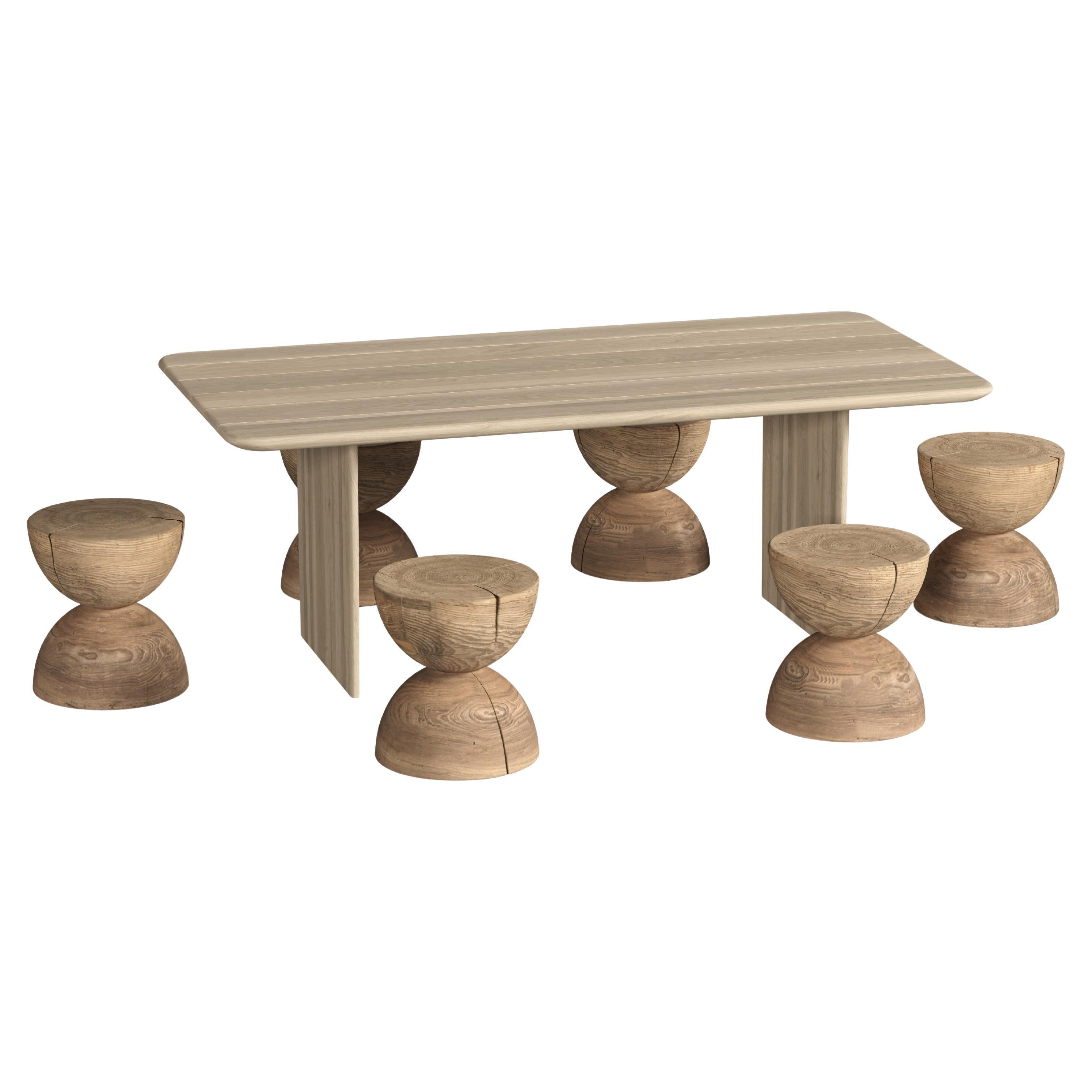 Contemporary Outdoor Dining Table, sechs Hocker aus massivem, duftendem Zedernholz