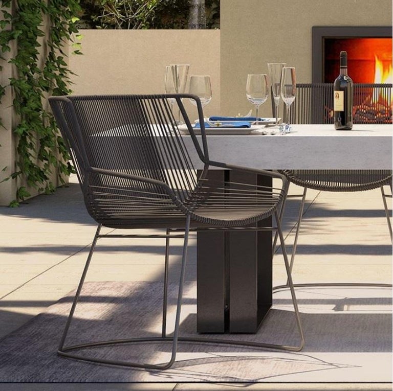 Contemporary Outdoor Dining Table, Teak/Powder Coated Metal For Sale at