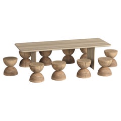 Mesa de comedor exterior contemporánea, diez taburetes de madera maciza de cedro