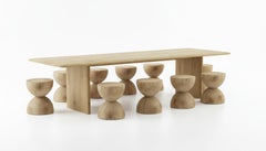 Tavolo da pranzo contemporaneo per esterni, dieci sgabelli in legno massiccio di cedro