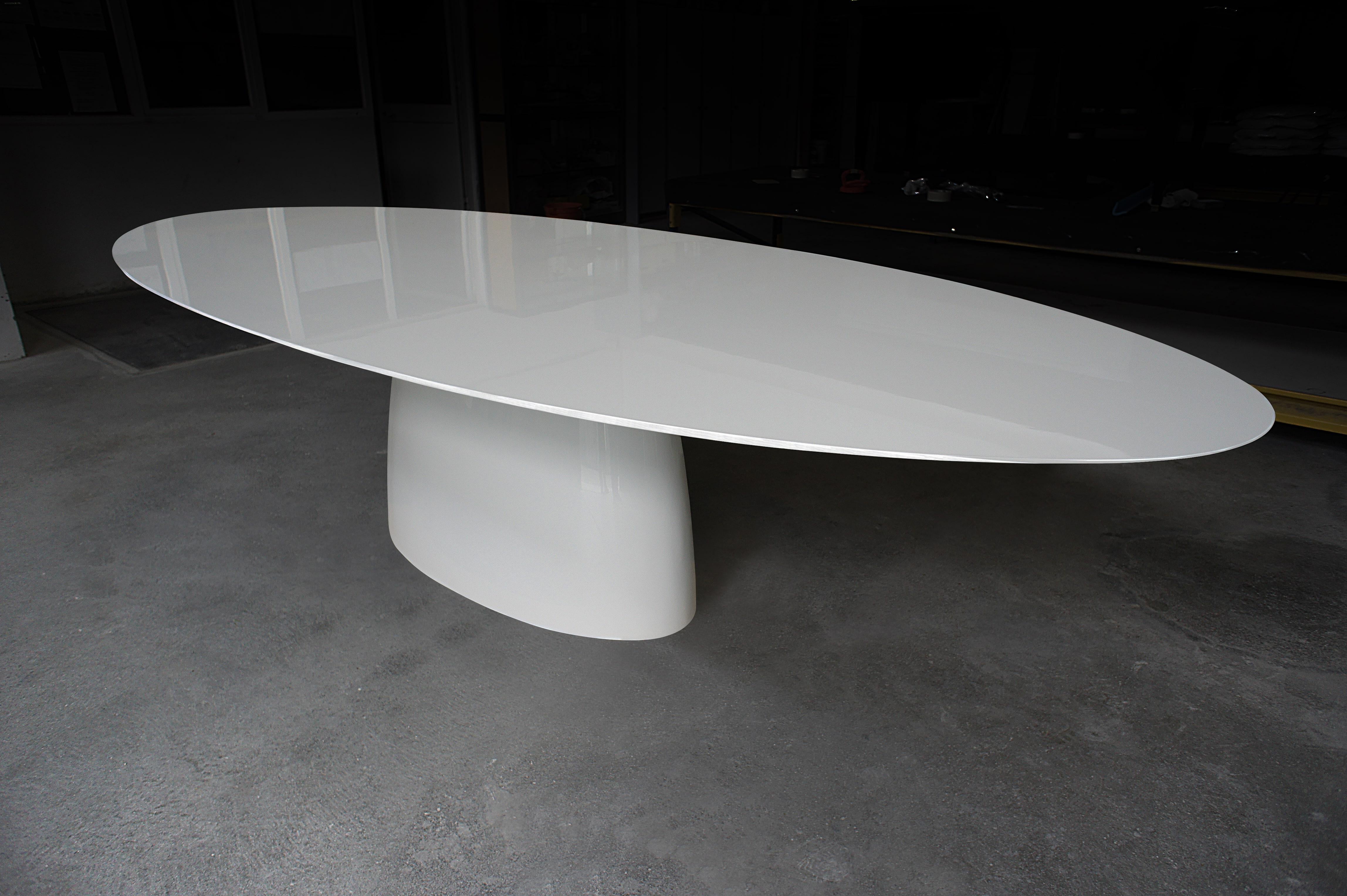 Modern Contemporary Outdoor Dining Table, White Lacquer For Sale