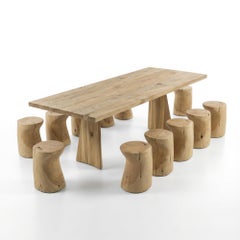 Outdoor Dining Set by Riva 1920, Solid Cedar Wood Table + 8 Carved Cedar Stools