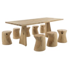 Outdoor Dining Set by Riva 1920, Solid Cedar Wood Table + 8 Carved Cedar Stools